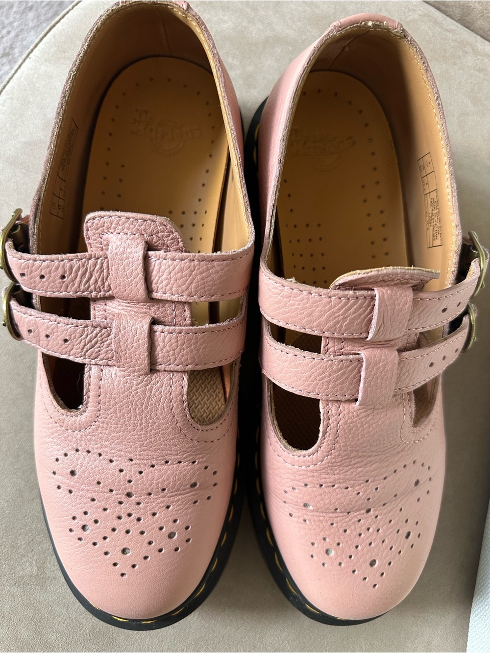 Dr. Martens 8065 Mary Jane Pink Leather Shoes Buckle Strap Non-Slip - Picture 6 of 10
